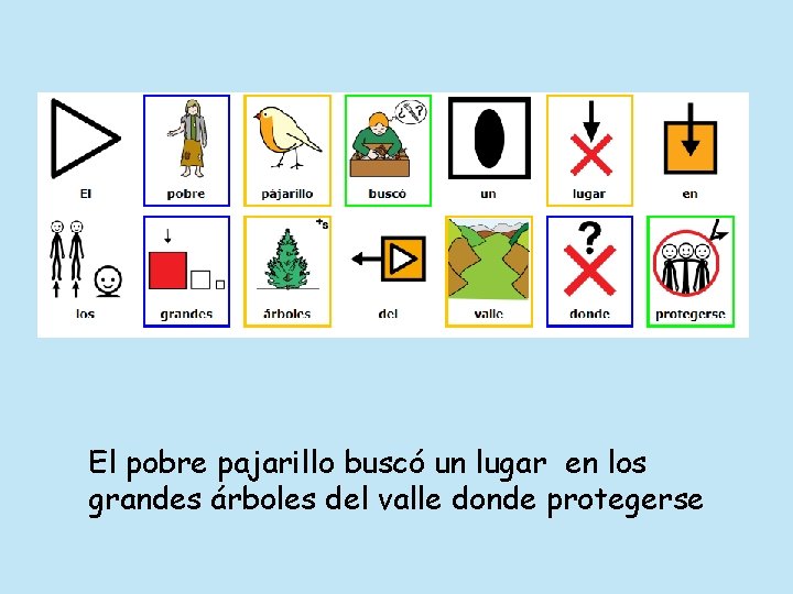 El pobre pajarillo buscó un lugar en los grandes árboles del valle donde protegerse