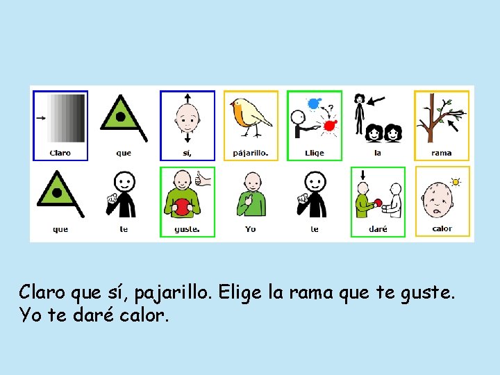 Claro que sí, pajarillo. Elige la rama que te guste. Yo te daré calor.