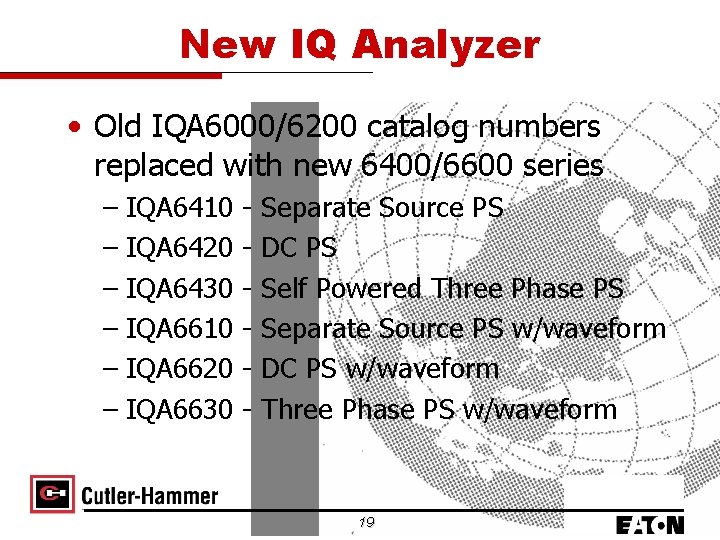 New IQ Analyzer • Old IQA 6000/6200 catalog numbers replaced with new 6400/6600 series