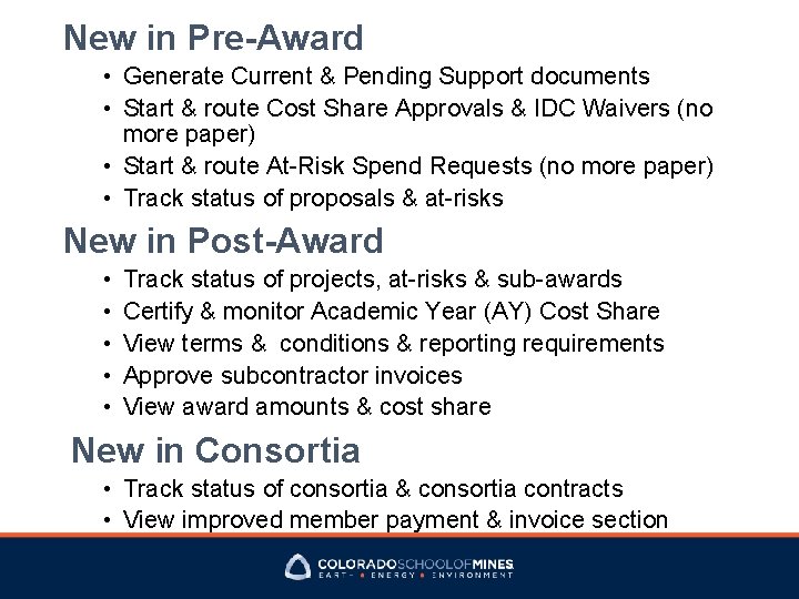 New in Pre-Award • Generate Current & Pending Support documents • Start & route