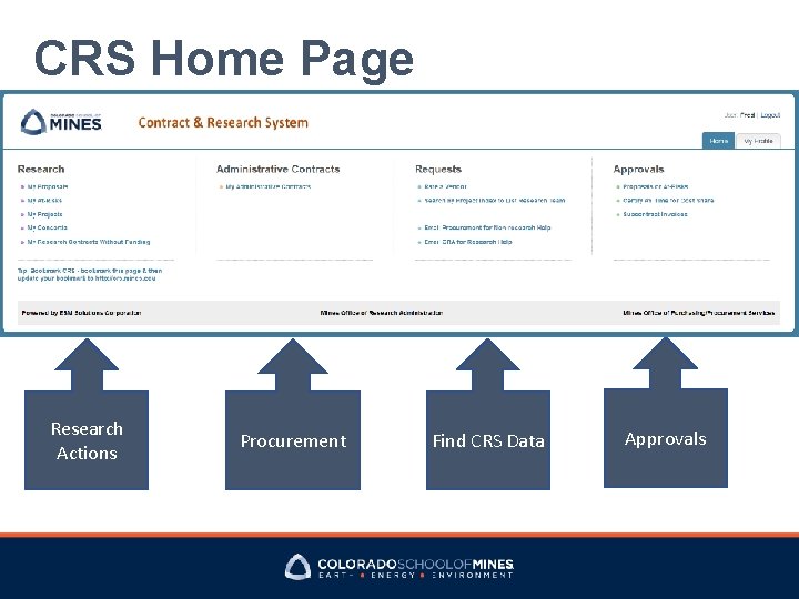 CRS Home Page Research Actions Procurement Find CRS Data Approvals 