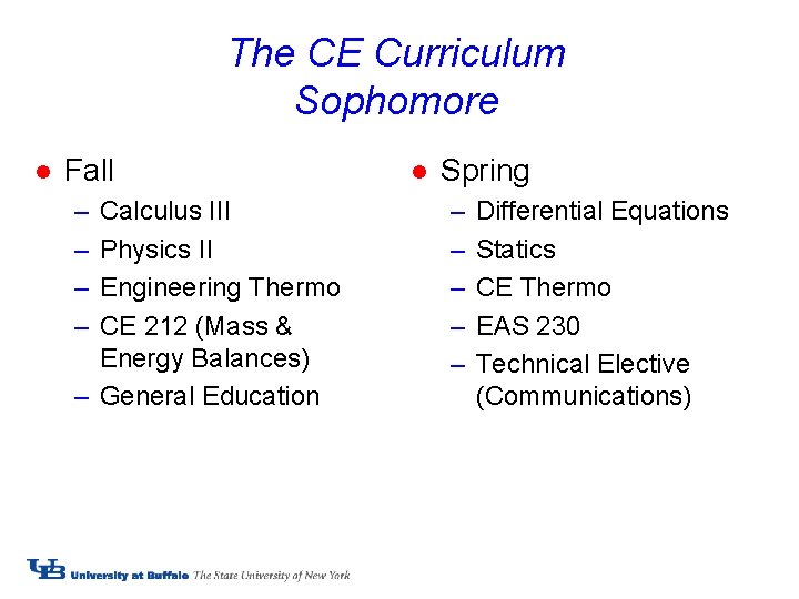 The CE Curriculum Sophomore l Fall – – Calculus III Physics II Engineering Thermo