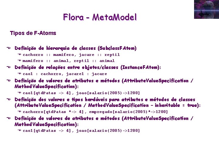 Flora - Meta. Model Tipos de F-Atoms E Definição de hierarquia de classes (Subclass.