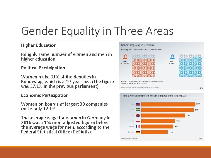 Gender Equality in Three Areas Higher Education Roughly same number of women and men