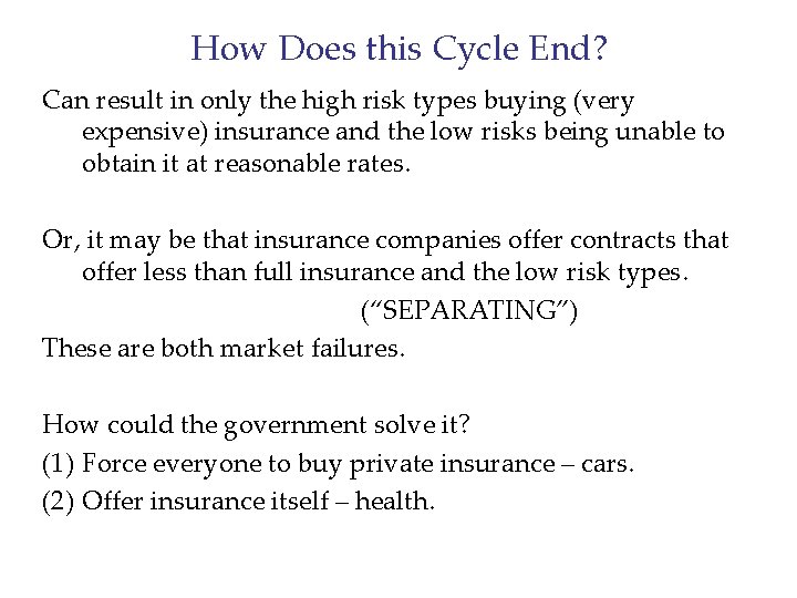 How Does this Cycle End? Can result in only the high risk types buying