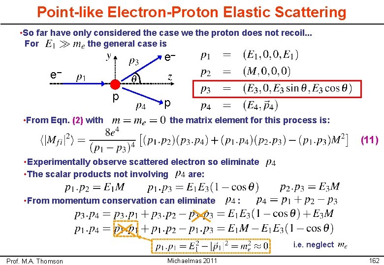 Point-like Electron-Proton Elastic Scattering • So far have only considered the case we the