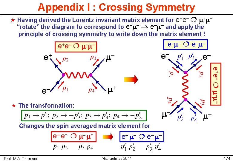 Appendix I : Crossing Symmetry « Having derived the Lorentz invariant matrix element for