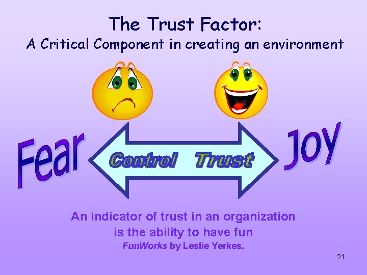 The Trust Factor: A Critical Component in creating an environment An indicator of trust