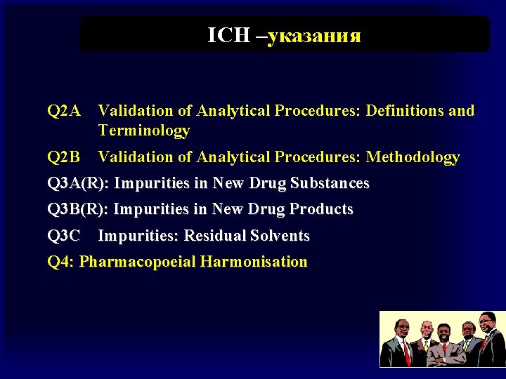 ICH –указания Q 2 A Validation of Analytical Procedures: Definitions and Terminology Q 2