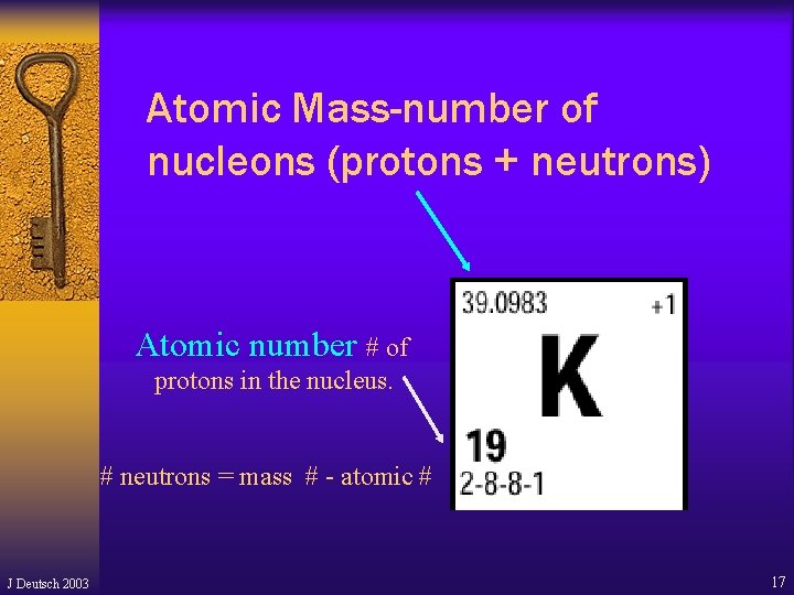 Atomic Mass-number of nucleons (protons + neutrons) Atomic number # of protons in the Atomic Mass-number of nucleons (protons + neutrons) Atomic number # of protons in the