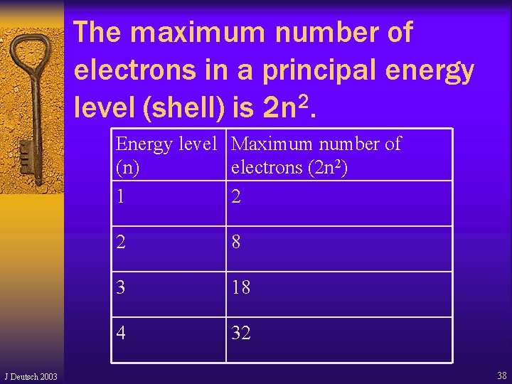 The maximum number of electrons in a principal energy 2 level (shell) is 2 The maximum number of electrons in a principal energy 2 level (shell) is 2