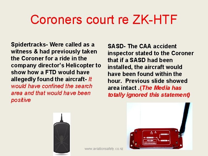 Coroners court re ZK-HTF Spidertracks- Were called as a witness & had previously taken