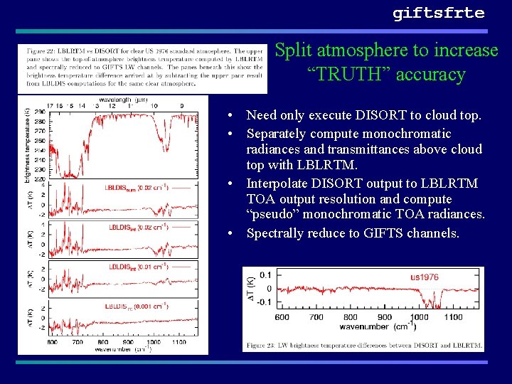 giftsfrte Split atmosphere to increase “TRUTH” accuracy • Need only execute DISORT to cloud
