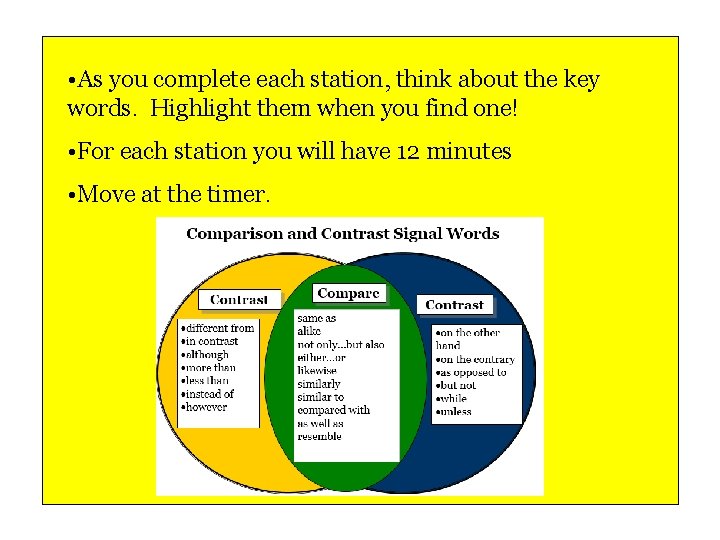  • As you complete each station, think about the key words. Highlight them