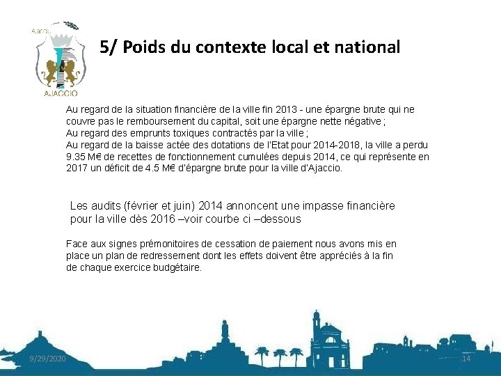 5/ Poids du contexte local et national Au regard de la situation financière de