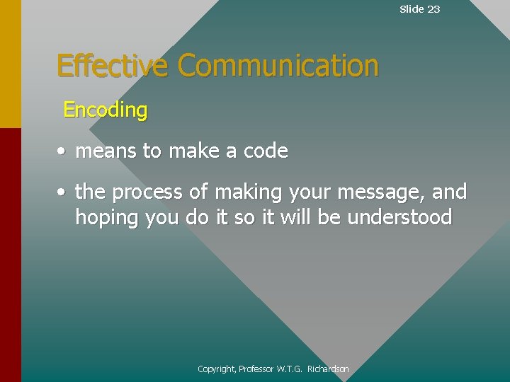 Slide 23 Effective Communication Encoding • means to make a code • the process