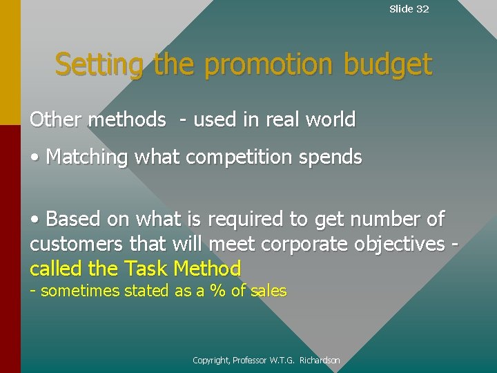 Slide 32 Setting the promotion budget Other methods - used in real world •