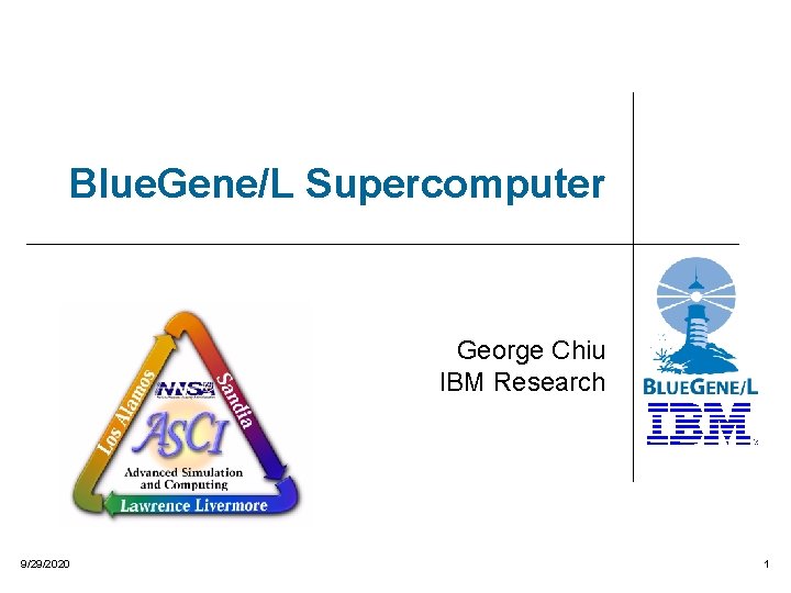 Blue. Gene/L Supercomputer George Chiu IBM Research 9/29/2020 1 