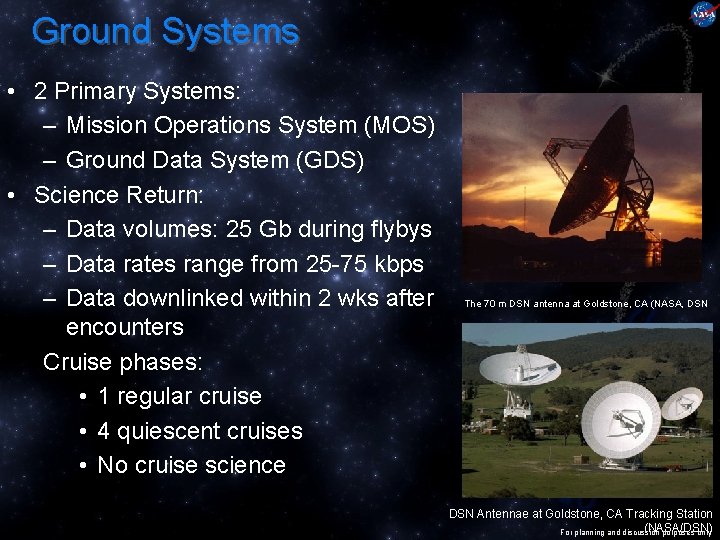 Ground Systems • 2 Primary Systems: – Mission Operations System (MOS) – Ground Data