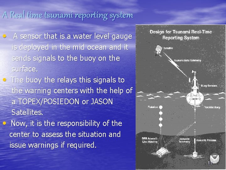 A Real time tsunami reporting system • A sensor that is a water level