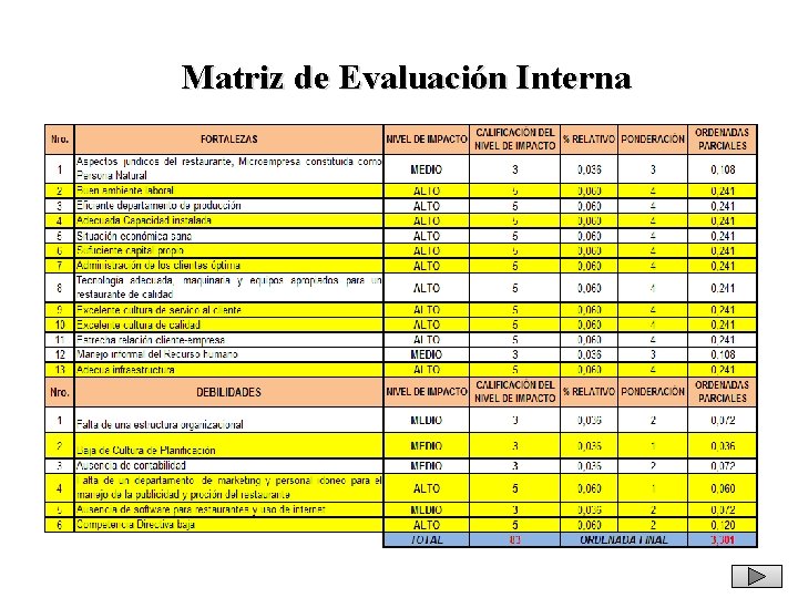 Matriz de Evaluación Interna 