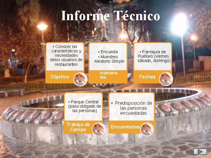 Informe Técnico • Conocer las características y necesidades delos usuarios de restaurantes Objetivo •