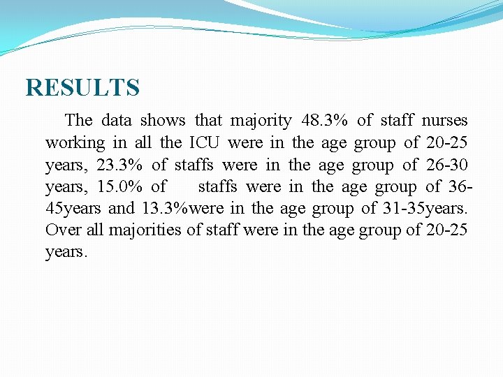 RESULTS The data shows that majority 48. 3% of staff nurses working in all