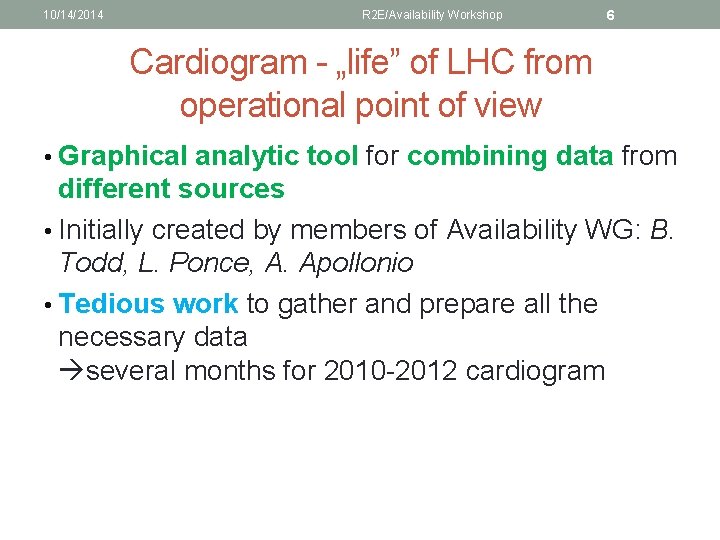 10/14/2014 R 2 E/Availability Workshop 6 Cardiogram - „life” of LHC from operational point
