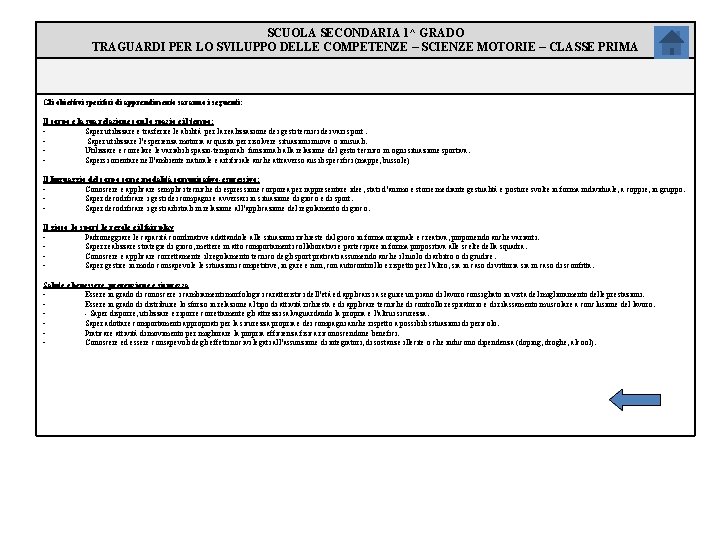 SCUOLA SECONDARIA 1^ GRADO TRAGUARDI PER LO SVILUPPO DELLE COMPETENZE – SCIENZE MOTORIE –