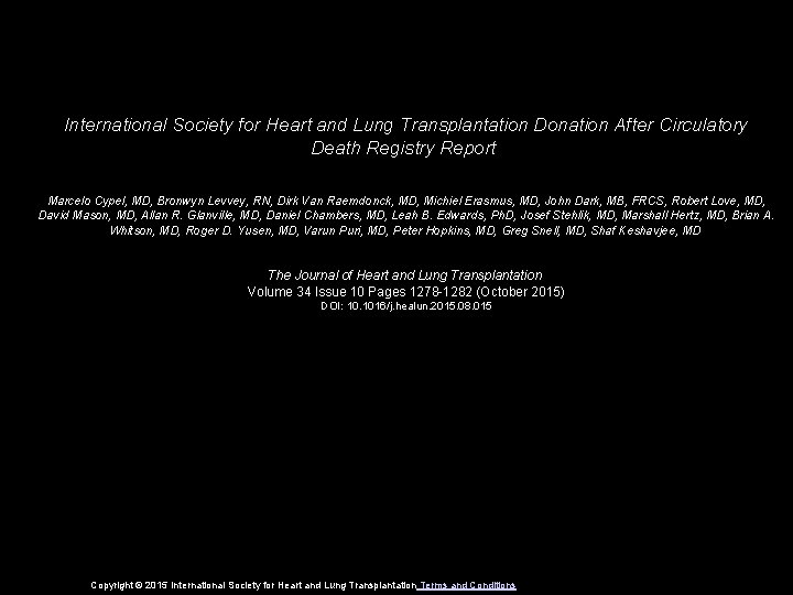 International Society for Heart and Lung Transplantation Donation After Circulatory Death Registry Report Marcelo
