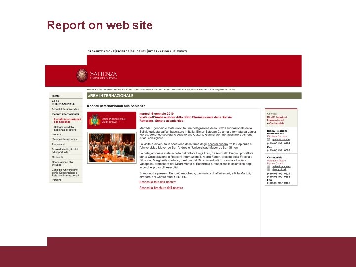 Report on web site Academic Delegations Visits 9/29/2020 Pagina 11 