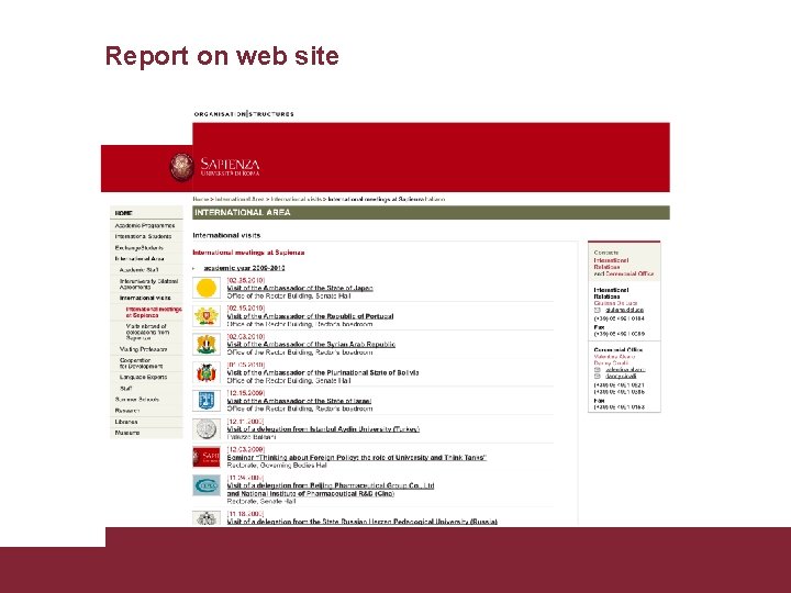 Report on web site Academic Delegations Visits 9/29/2020 Pagina 12 