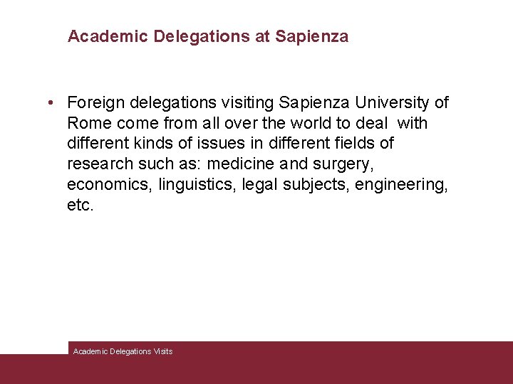 Academic Delegations at Sapienza • Foreign delegations visiting Sapienza University of Rome come from