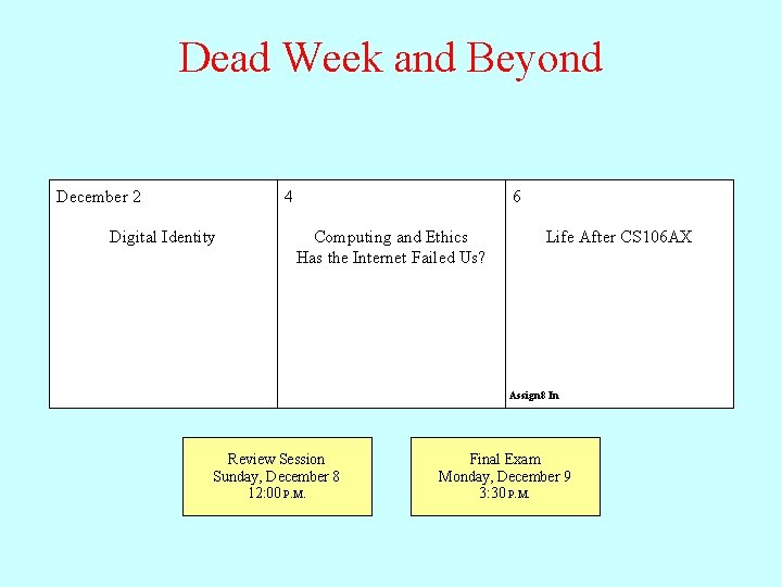 Dead Week and Beyond December 2 4 Digital Identity 6 Computing and Ethics Has