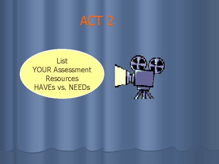 ACT 2 List YOUR Assessment Resources HAVEs vs. NEEDs 