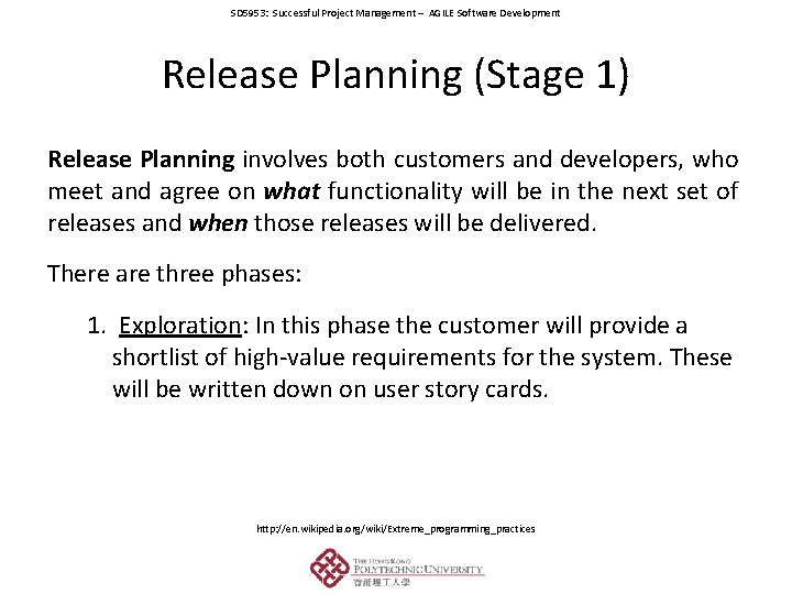 SD 5953: Successful Project Management – AGILE Software Development Release Planning (Stage 1) Release