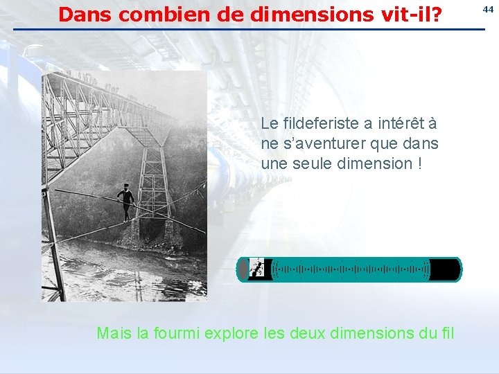 Dans combien de dimensions vit-il? Le fildeferiste a intérêt à ne s’aventurer que dans