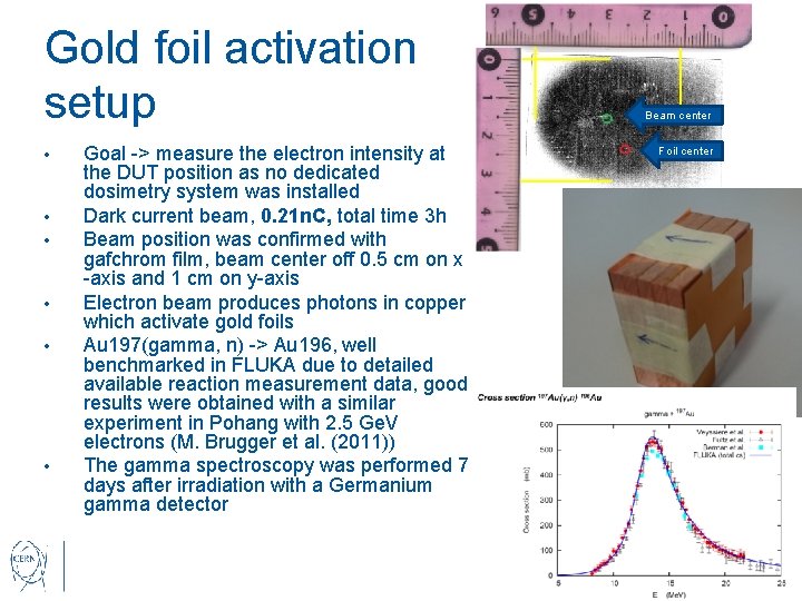 Gold foil activation setup • • • Goal -> measure the electron intensity at