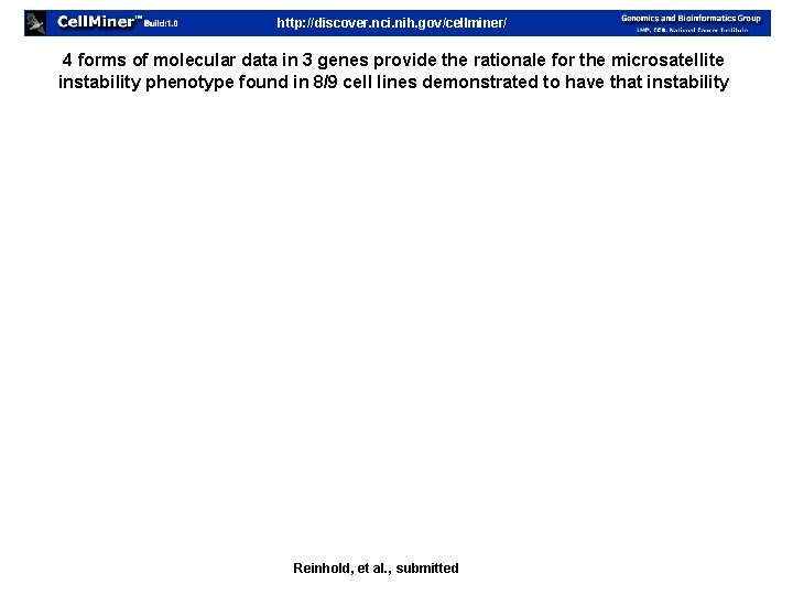 http: //discover. nci. nih. gov/cellminer/ 4 forms of molecular data in 3 genes provide