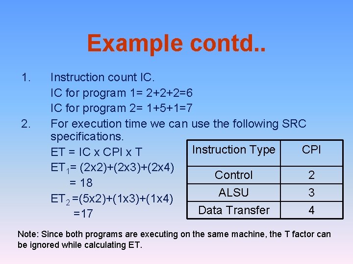 Example contd. . 1. 2. Instruction count IC. IC for program 1= 2+2+2=6 IC