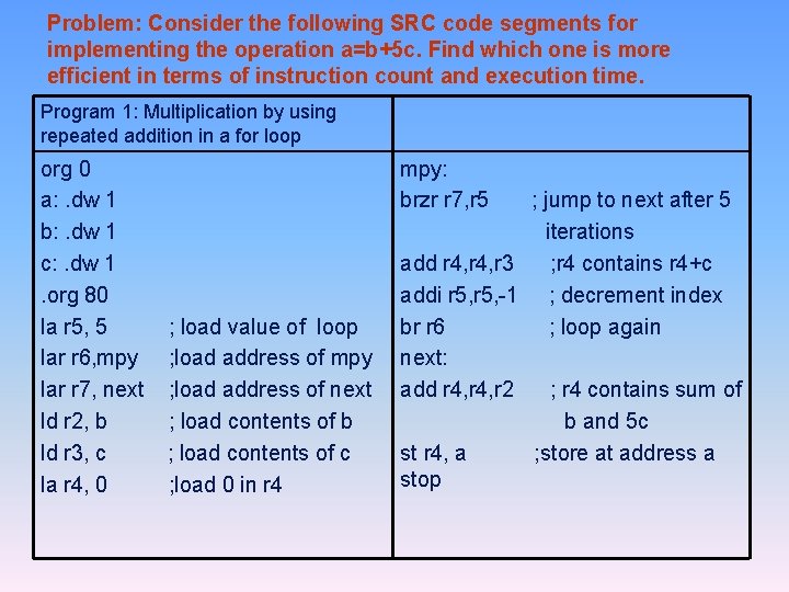 Problem: Consider the following SRC code segments for implementing the operation a=b+5 c. Find