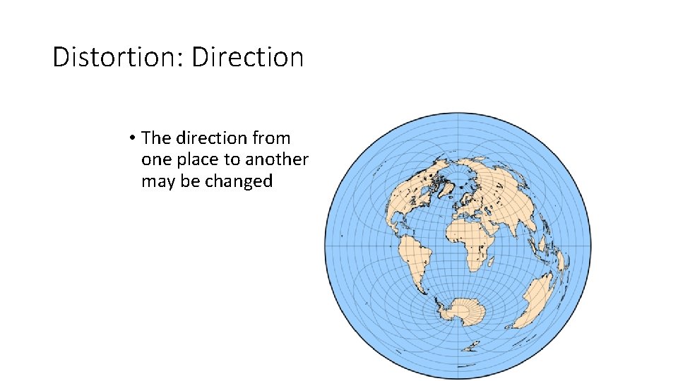 Distortion: Direction • The direction from one place to another may be changed 