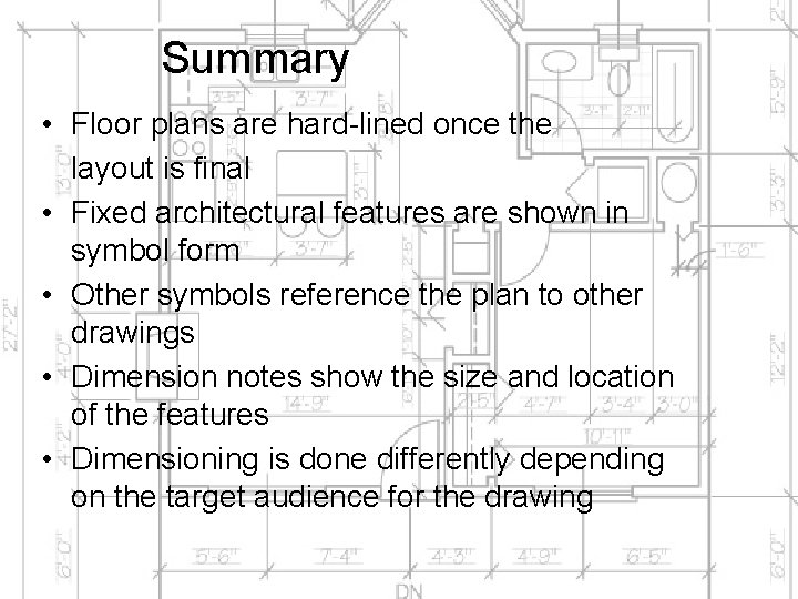 Summary • Floor plans are hard-lined once the layout is final • Fixed architectural