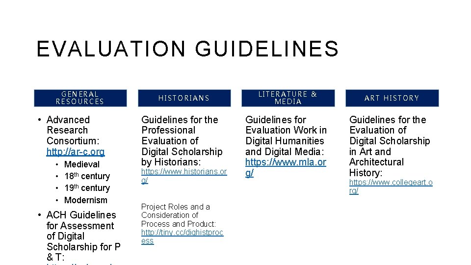 EVALUATION GUIDELINES GENERAL RESOURCES • Advanced Research Consortium: http: //ar-c. org • • Medieval