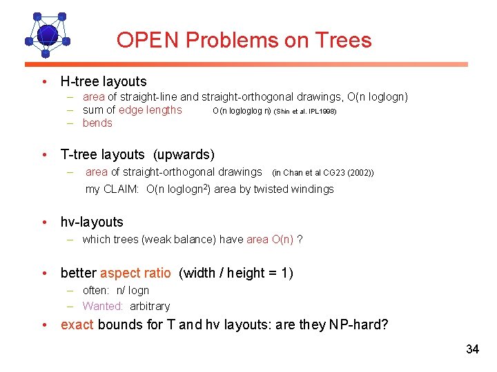OPEN Problems on Trees • H-tree layouts – area of straight-line and straight-orthogonal drawings,
