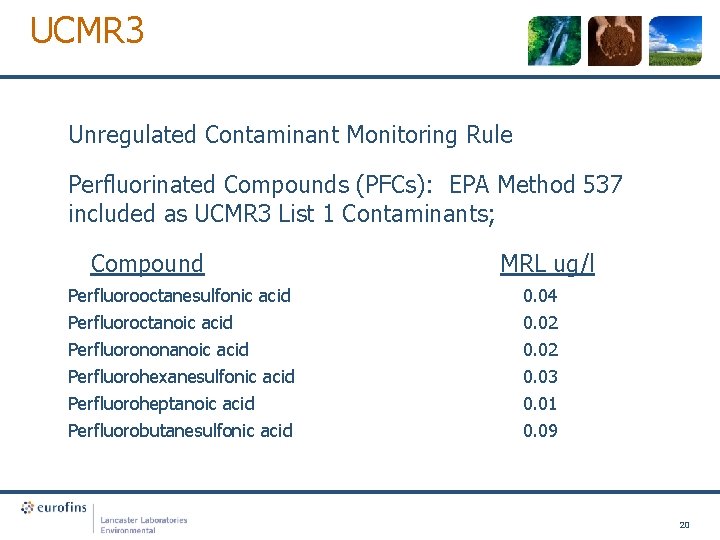 UCMR 3 Unregulated Contaminant Monitoring Rule Perfluorinated Compounds (PFCs): EPA Method 537 included as