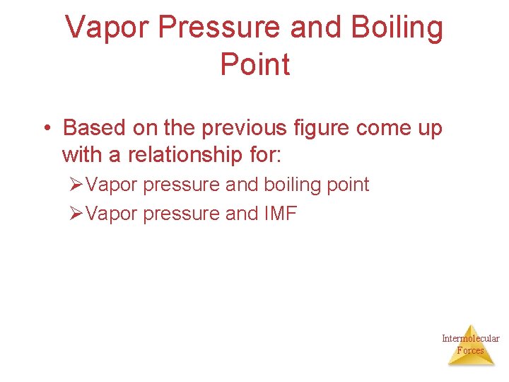 Vapor Pressure and Boiling Point • Based on the previous figure come up with