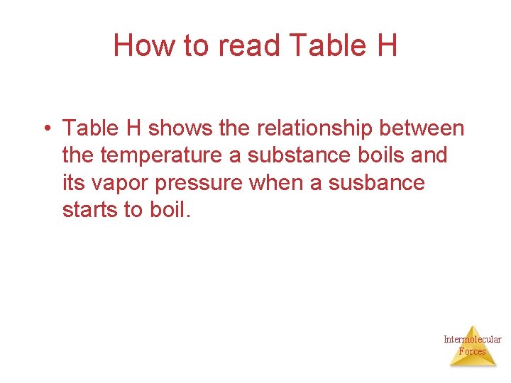 How to read Table H • Table H shows the relationship between the temperature