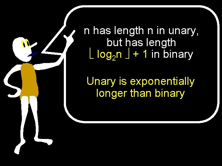 n has length n in unary, but has length log 2 n + 1