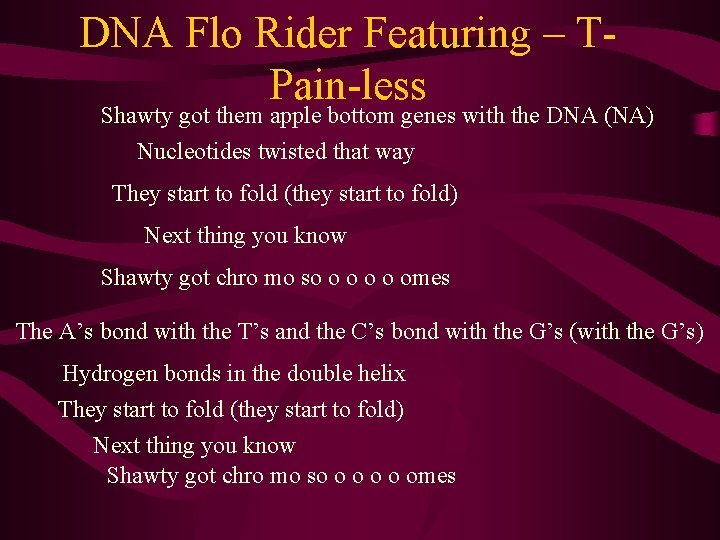 DNA Flo Rider Featuring – TPain-less Shawty got them apple bottom genes with the